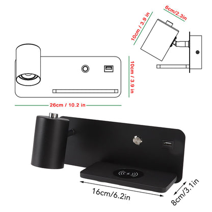 LED Wall Light USB Interface Wireless Charging LED Wall Lamp for Living Room Bedroom 85-265V Black Left V1294-YM3119220151214-0421
