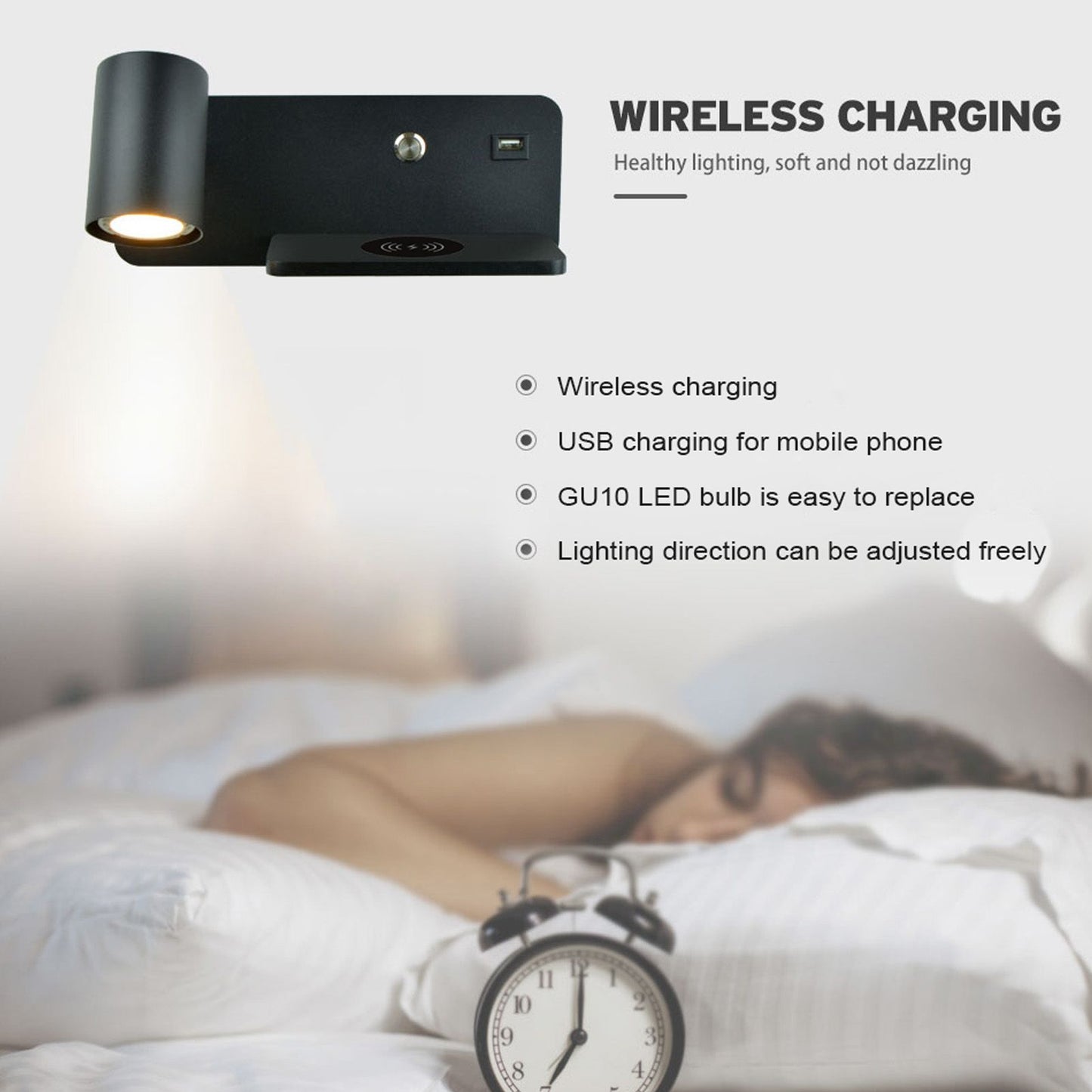 LED Wall Light USB Interface Wireless Charging LED Wall Lamp for Living Room Bedroom 85-265V Black Left V1294-YM3119220151214-0421