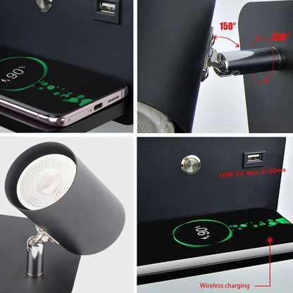 LED Wall Light USB Interface Wireless Charging LED Wall Lamp for Living Room Bedroom 85-265V Black Left V1294-YM3119220151214-0421