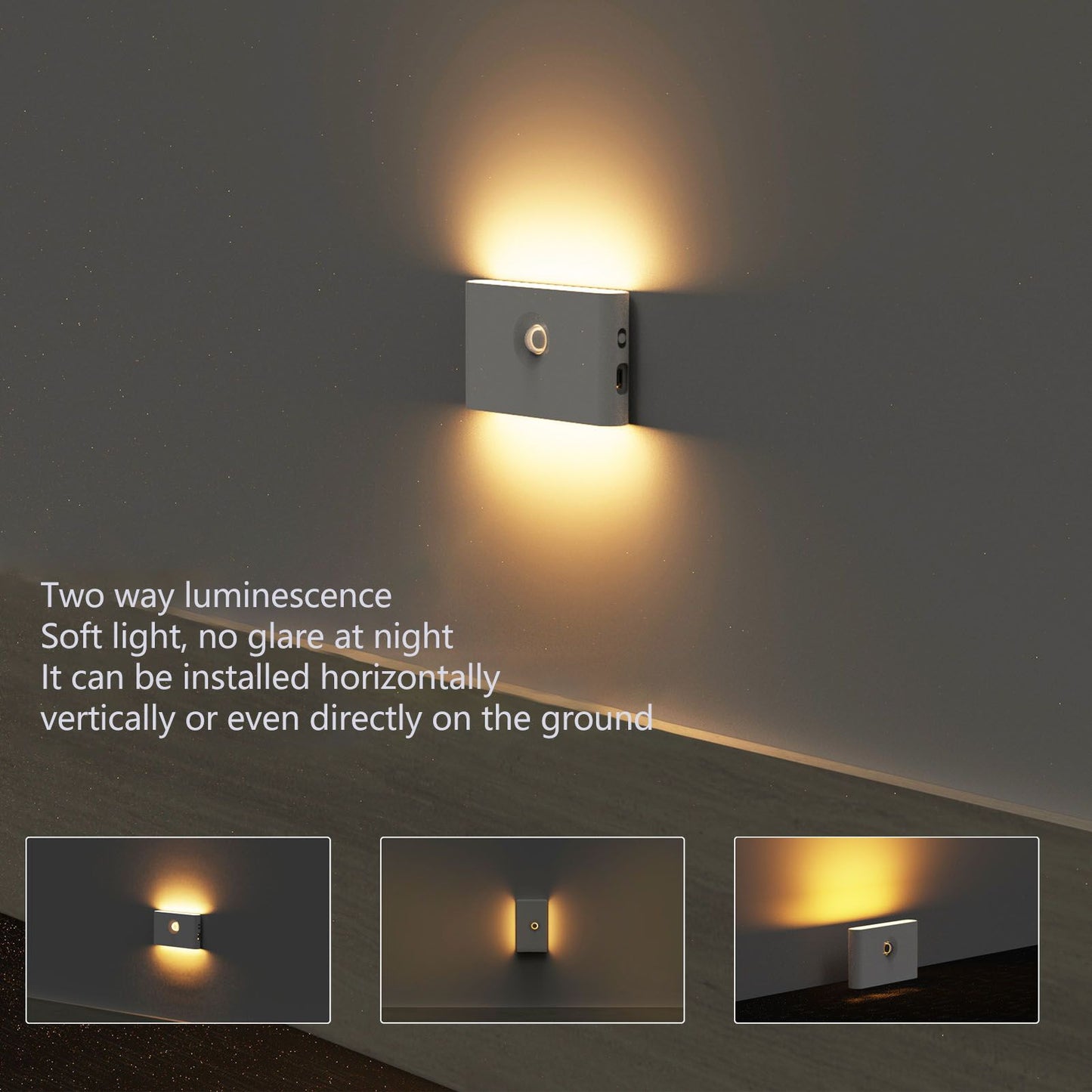 LED Motion Sensor Light Type C Rechargeable 360 Degrees Rotated Induction Night Lights with Magnetic Base V1294-YM3119220153311-0421