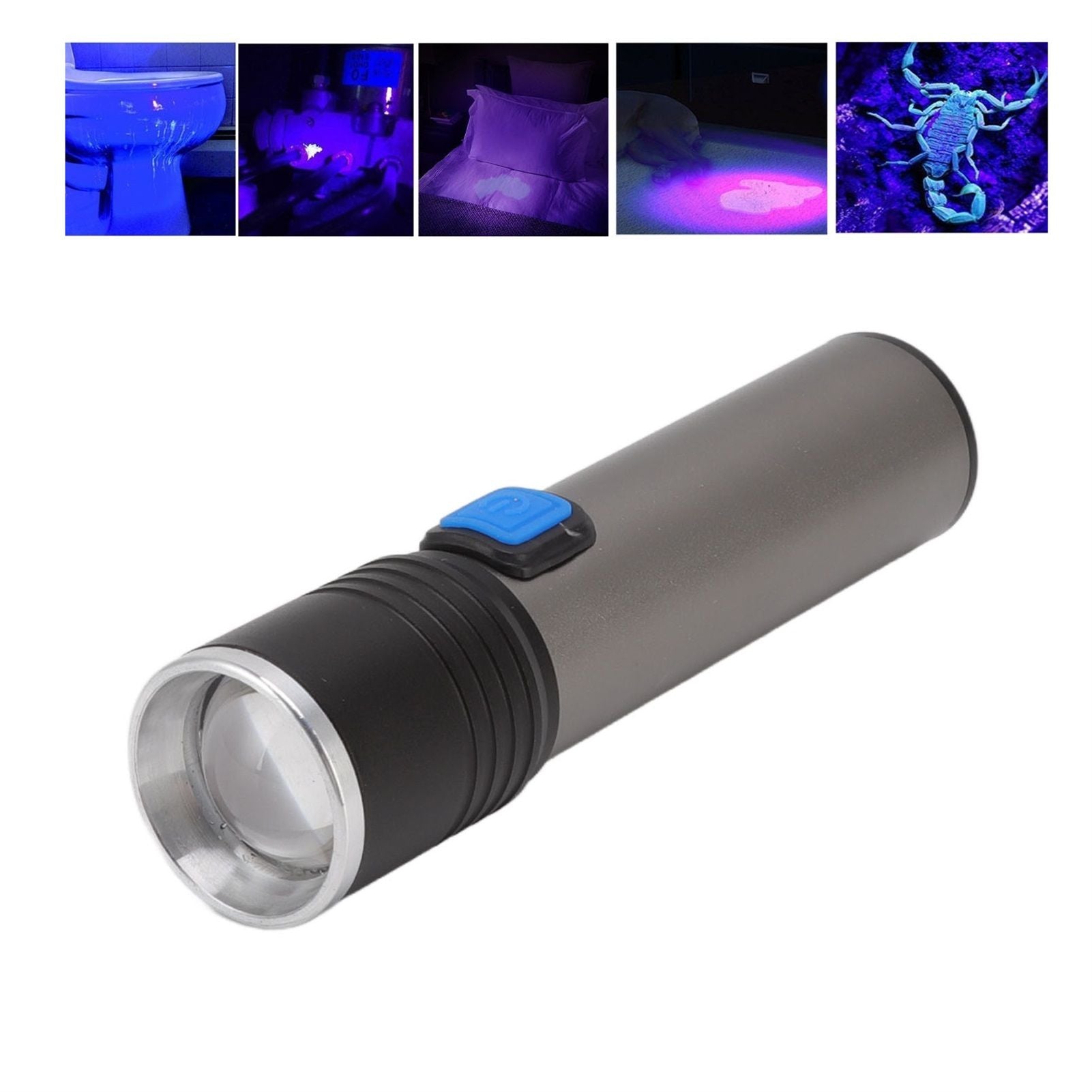 365nm UV Flashlight USB Rechargeable LED Mini Portable Handheld Torch Detector for Pet Urine Counterfeit V1294-YM3119220155611-0421