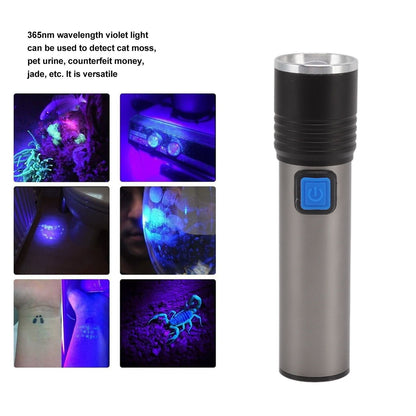 365nm UV Flashlight USB Rechargeable LED Mini Portable Handheld Torch Detector for Pet Urine Counterfeit V1294-YM3119220155611-0421