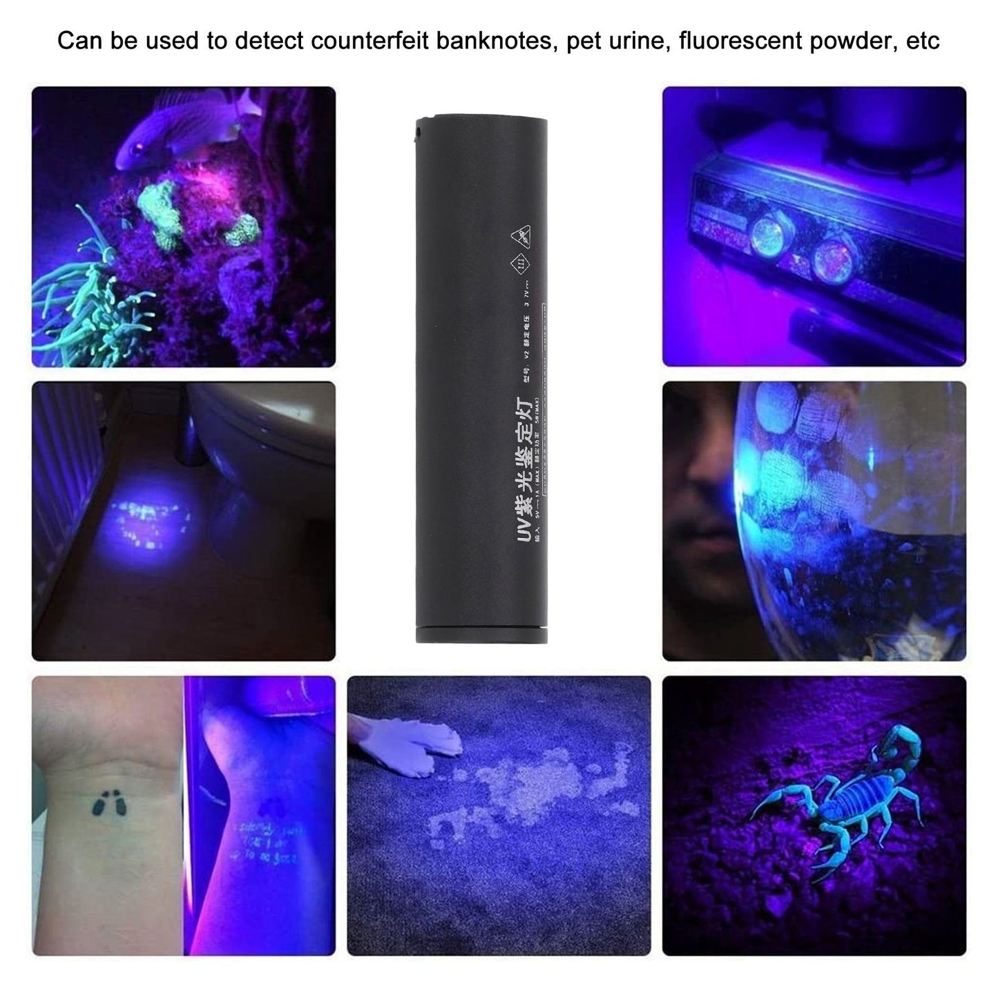 Ultraviolet Flashlight Rechargeable Mini 365nm Black Light Flashlight for Counterfeit Money Pet Urine V1294-YM3119220155711-0421