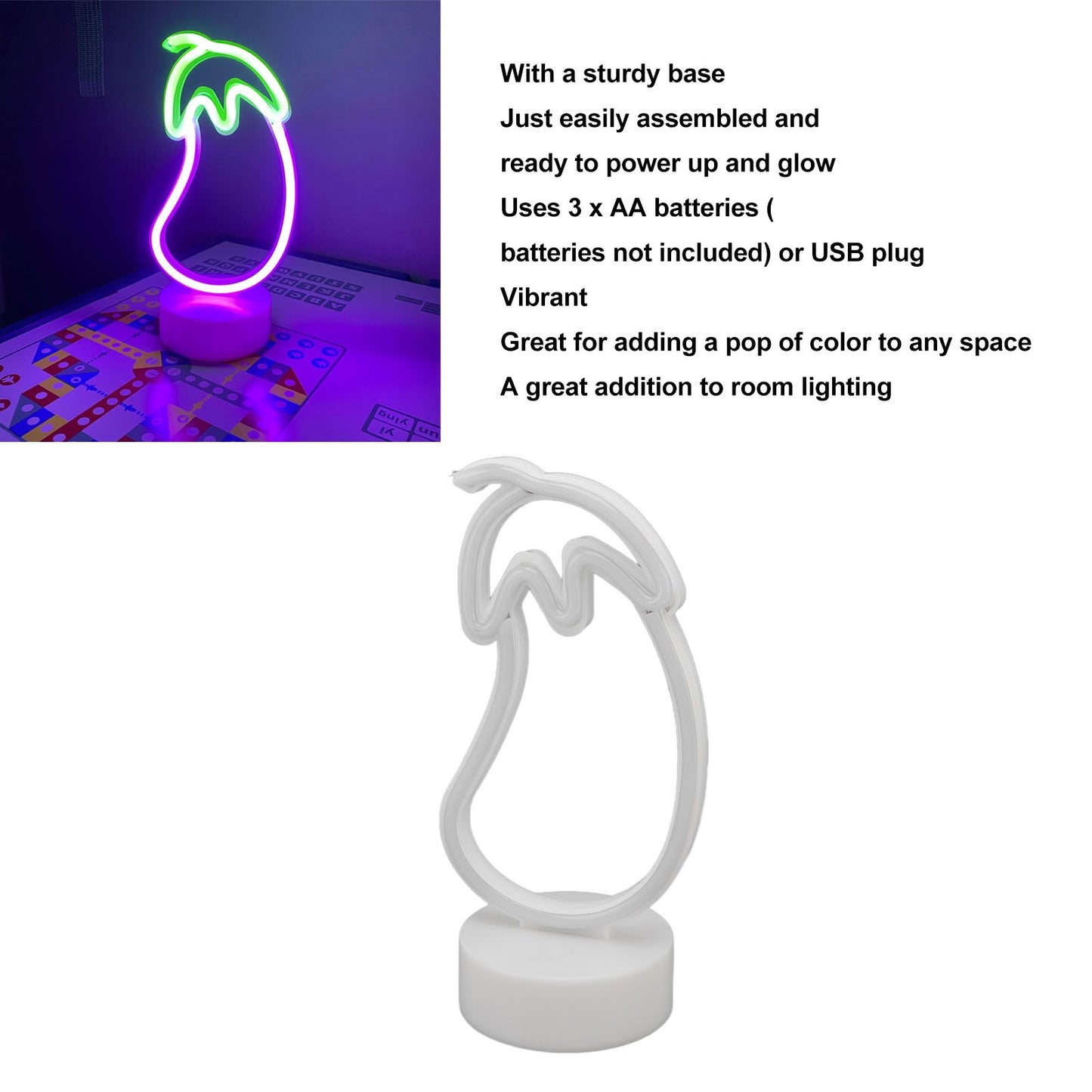 Eggplant Neon Sign USB Battery Powered LED Neon Sign Light for Home Neon Decoration V1294-YM3119220155811-0421