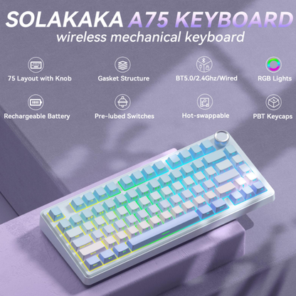 Solakaka A75 3-Mode RGB Mechanical Keyboard, Blue-Purple V1300-A75-BLUE-PURPLE