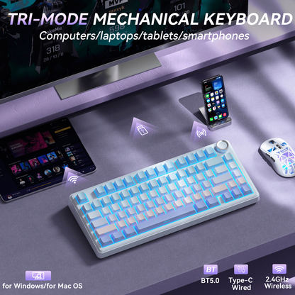Solakaka A75 3-Mode RGB Mechanical Keyboard, Blue-Purple V1300-A75-BLUE-PURPLE