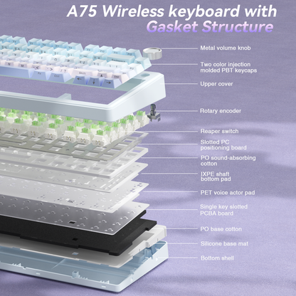 Solakaka A75 3-Mode RGB Mechanical Keyboard, Blue-Purple V1300-A75-BLUE-PURPLE