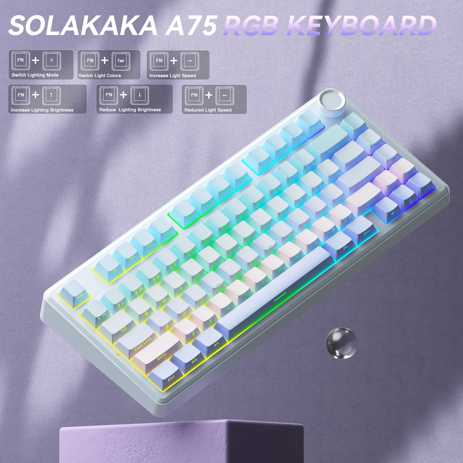 Solakaka A75 3-Mode RGB Mechanical Keyboard, Blue-Purple V1300-A75-BLUE-PURPLE