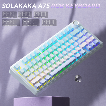 Solakaka A75 3-Mode RGB Mechanical Keyboard, Blue-Purple V1300-A75-BLUE-PURPLE