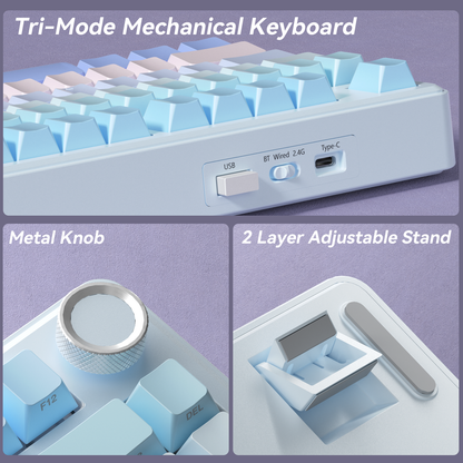 Solakaka A75 3-Mode RGB Mechanical Keyboard, Blue-Purple V1300-A75-BLUE-PURPLE