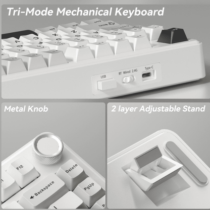Solakaka A75 3-Mode RGB Mechanical Keyboard,White-Gray V1300-A75-WHITE-GRAY