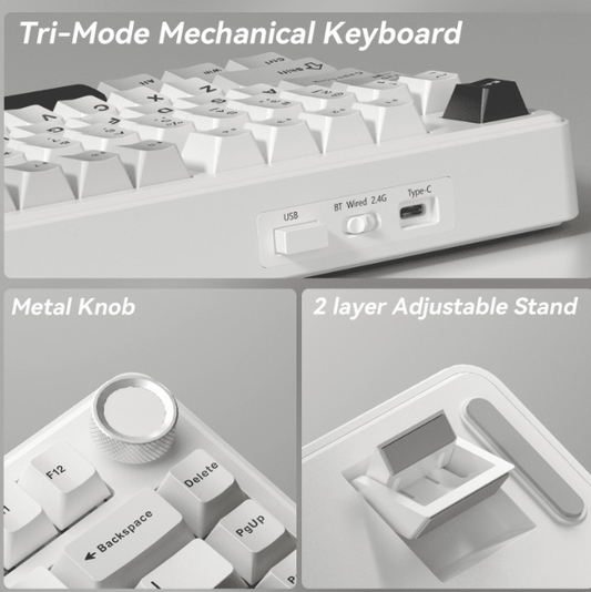 Solakaka A75 3-Mode RGB Mechanical Keyboard,White-Gray V1300-A75-WHITE-GRAY