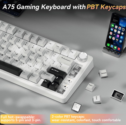 Solakaka A75 3-Mode RGB Mechanical Keyboard,White-Gray V1300-A75-WHITE-GRAY