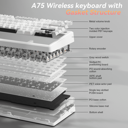 Solakaka A75 3-Mode RGB Mechanical Keyboard,White-Gray V1300-A75-WHITE-GRAY