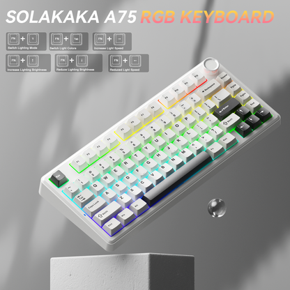 Solakaka A75 3-Mode RGB Mechanical Keyboard,White-Gray V1300-A75-WHITE-GRAY