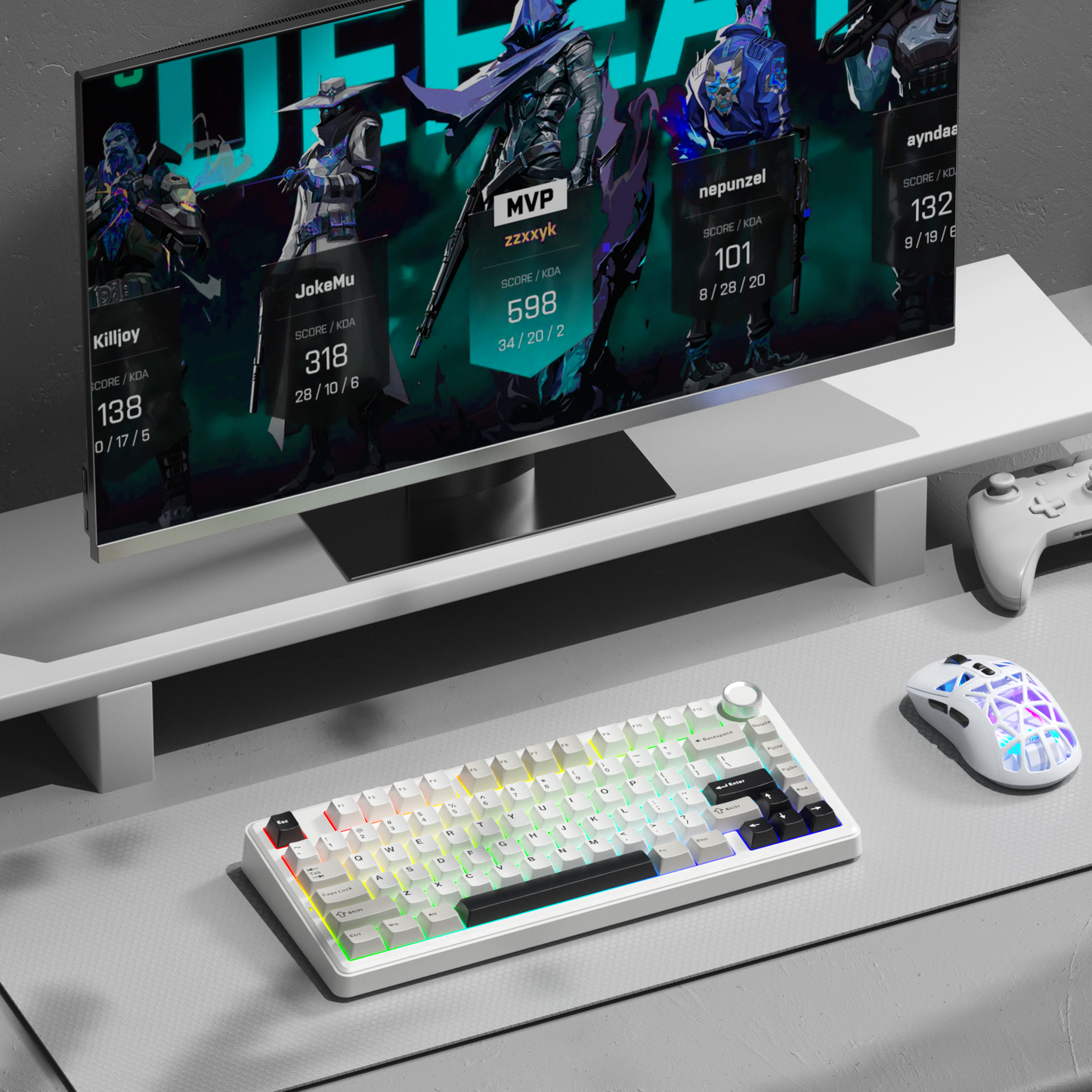 Solakaka A75 3-Mode RGB Mechanical Keyboard,White-Gray V1300-A75-WHITE-GRAY