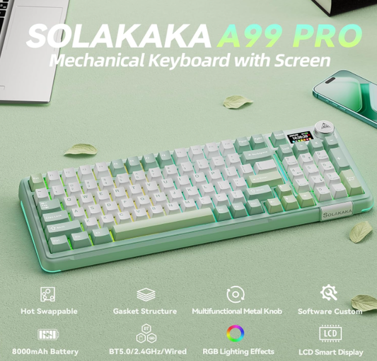 Solakaka A99PRO 3-Mode RGB Mechanical Keyboard, White-Green V1300-A99PRO-WHITE-GREEN