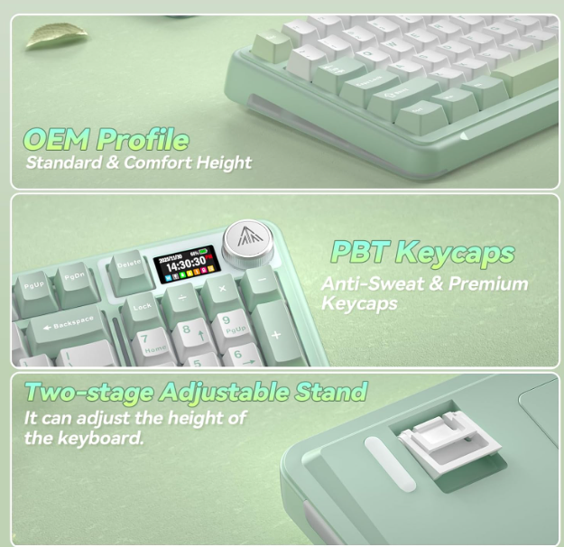 Solakaka A99PRO 3-Mode RGB Mechanical Keyboard, White-Green V1300-A99PRO-WHITE-GREEN
