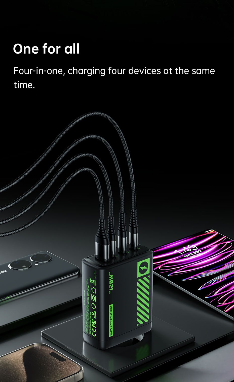 AC120U4-EU 120W USB C Charger, 4-Port Fast Charging Block, black V1300-AC120U4