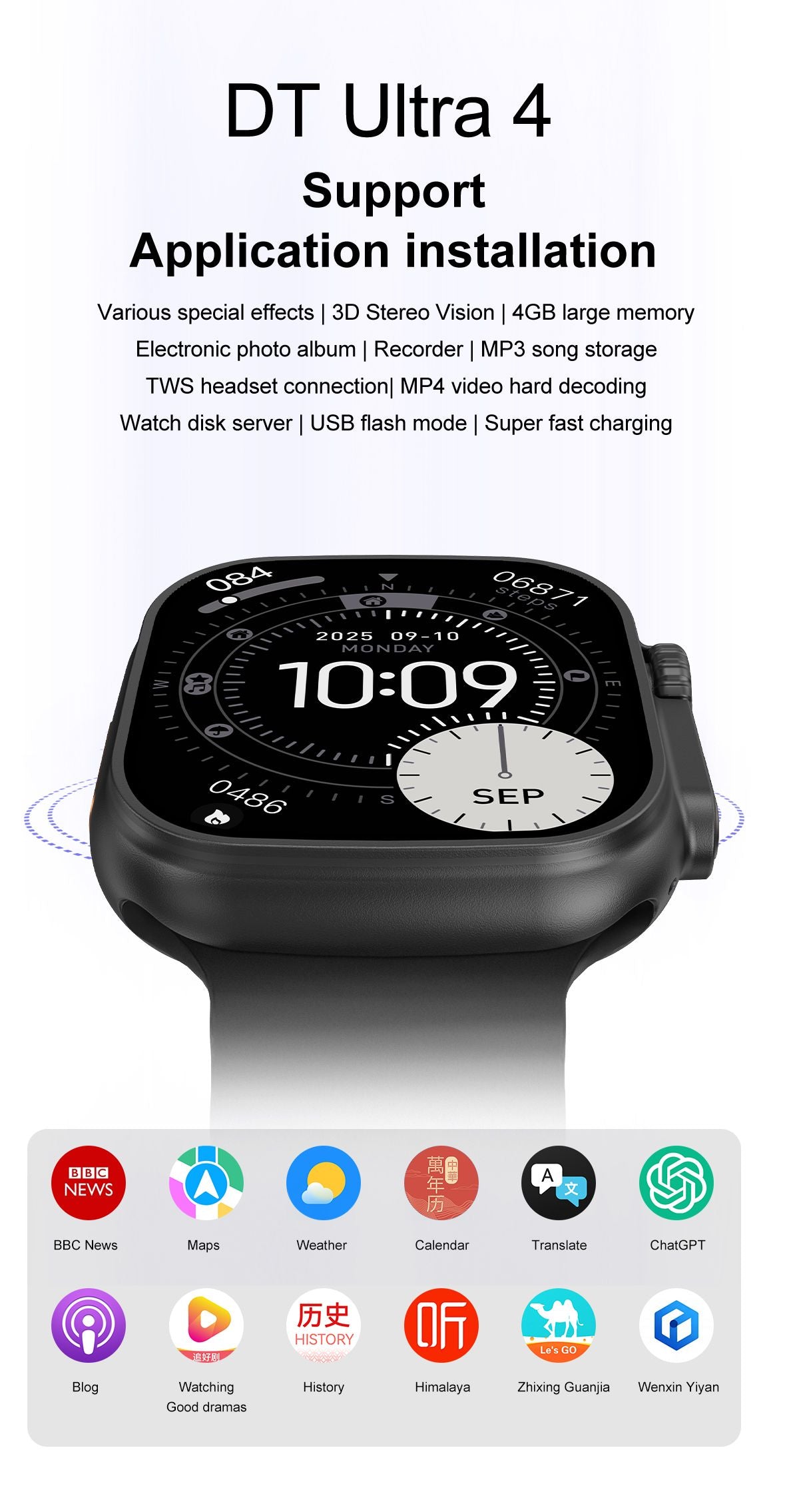 DT Ultra 4 Smart Watch Full Touch Screen Fitness Tracker for Men Women, Orange V1300-DT-ULTRA4