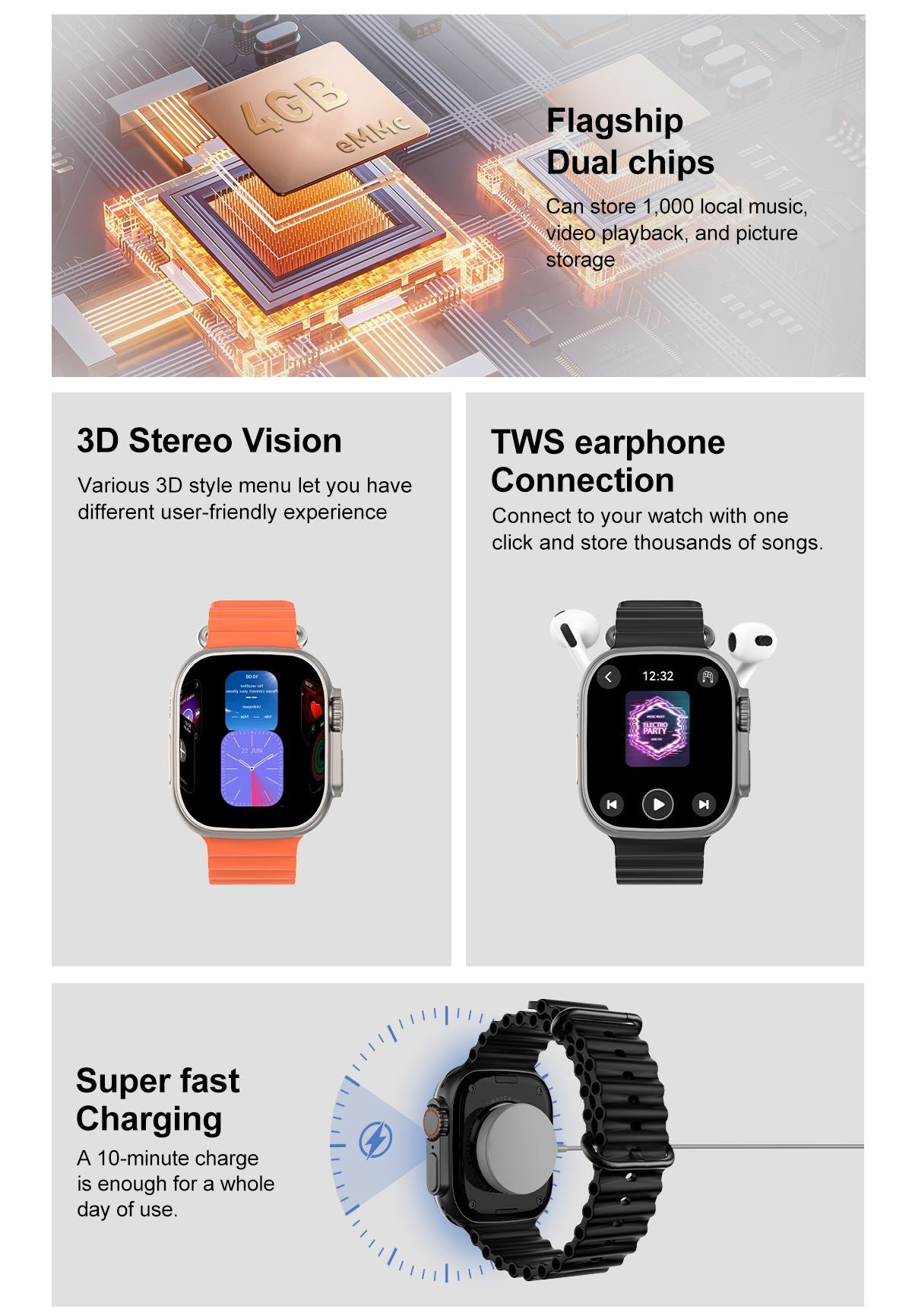 DT Ultra 4 Smart Watch Full Touch Screen Fitness Tracker for Men Women, Orange V1300-DT-ULTRA4