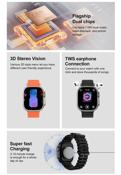 DT Ultra 4 Smart Watch Full Touch Screen Fitness Tracker for Men Women, Orange V1300-DT-ULTRA4