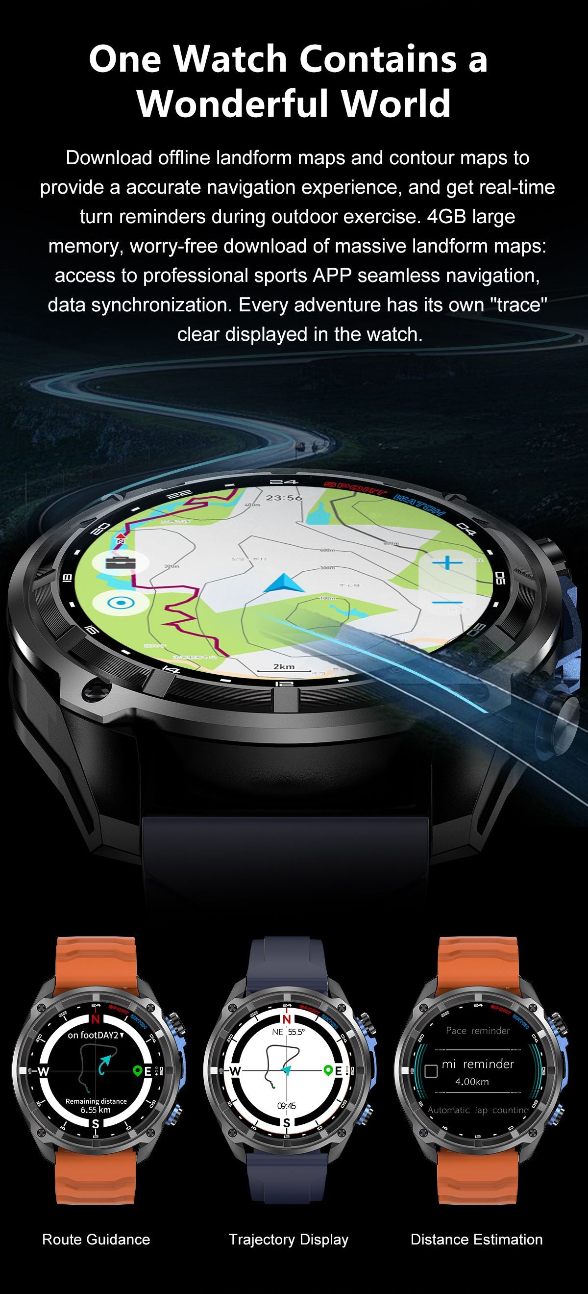 DTG1 GPS Smart Watch, AMOLED Touchscreen, 860mAh Battery, 3ATM Waterproof, Bluetooth Call,Orange V1300-DTG1-ORANGE