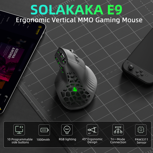 Solakaka E9 3 Mode Vertical Ergonomic Mouse, black V1300-E9-BLACK