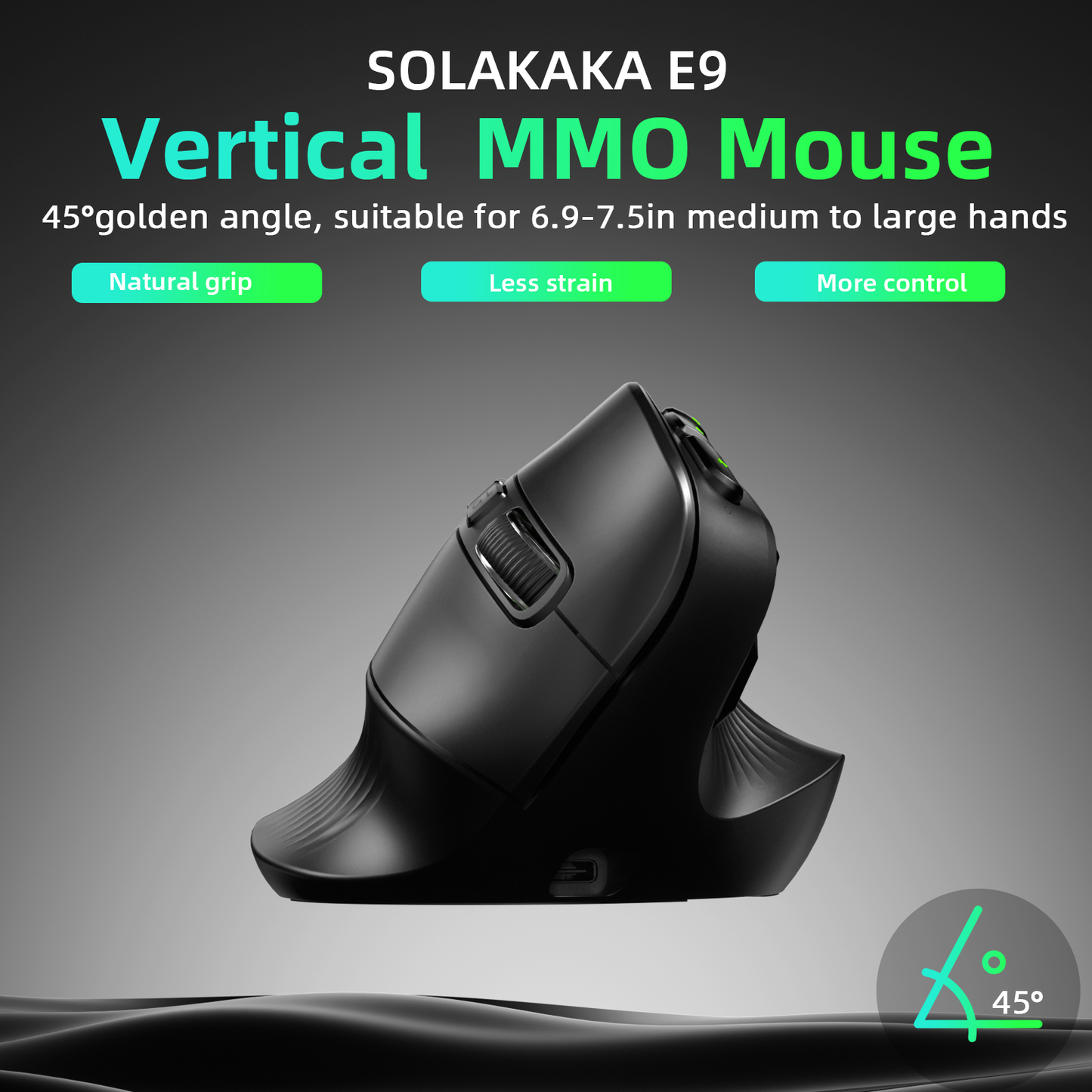 Solakaka E9 3 Mode Vertical Ergonomic Mouse, black V1300-E9-BLACK