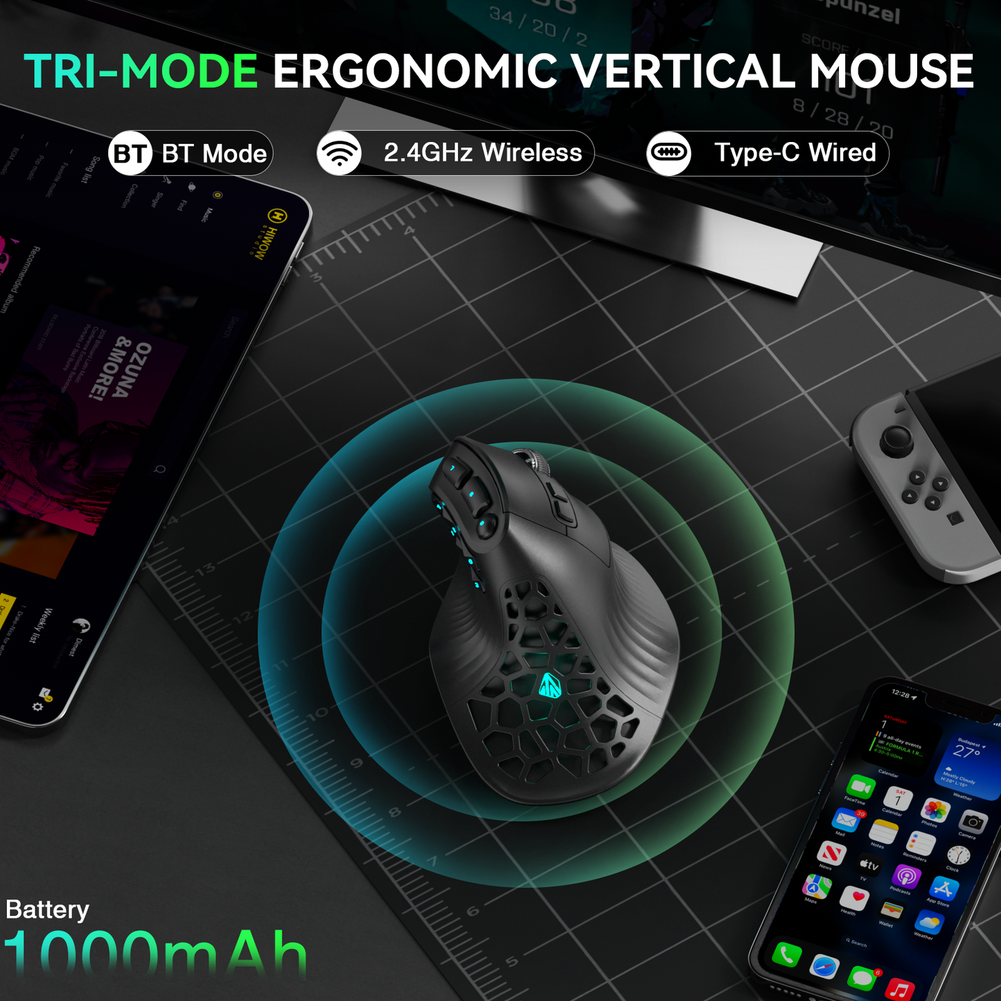 Solakaka E9 3 Mode Vertical Ergonomic Mouse, black V1300-E9-BLACK