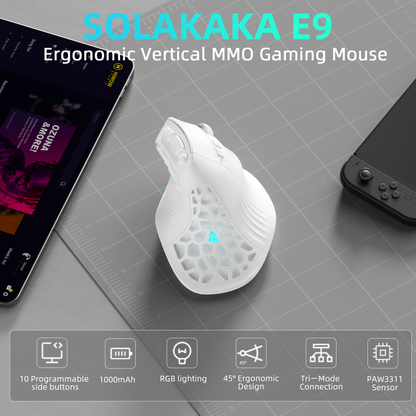 Solakaka E9 3 Mode Vertical Ergonomic Mouse, white V1300-E9-WHITE