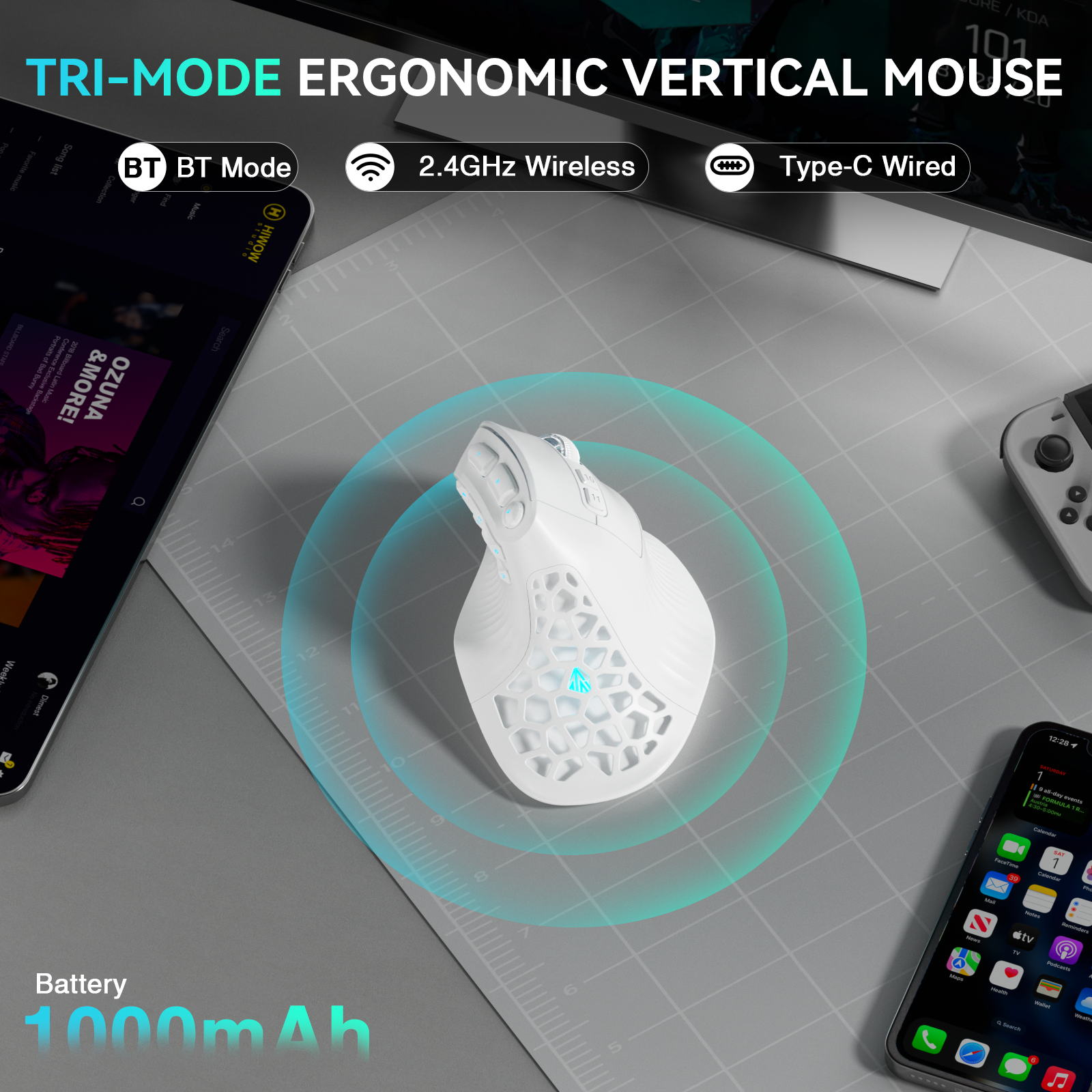 Solakaka E9 3 Mode Vertical Ergonomic Mouse, white V1300-E9-WHITE