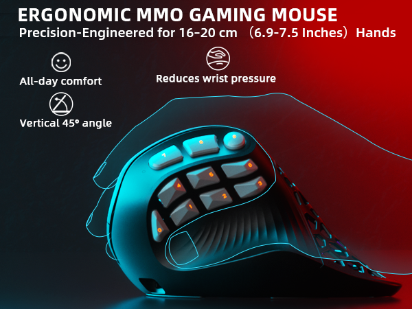 Solakaka E9PRO Tri-Mode Vertical Ergonomic MMO Gaming Mouse, 10 Programmable Side Buttons, RGB Backlit V1300-E9PRO-BLACK-GRAY