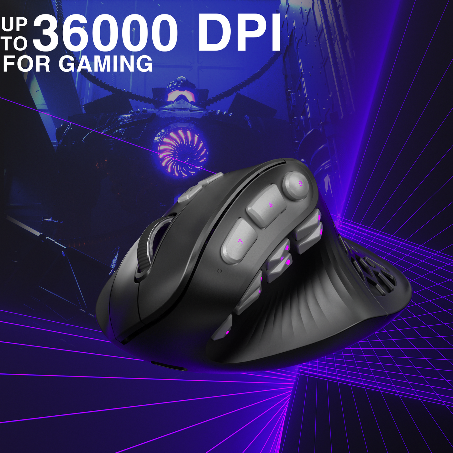 Solakaka E9PRO Tri-Mode Vertical Ergonomic MMO Gaming Mouse, 10 Programmable Side Buttons, RGB Backlit V1300-E9PRO-BLACK-GRAY