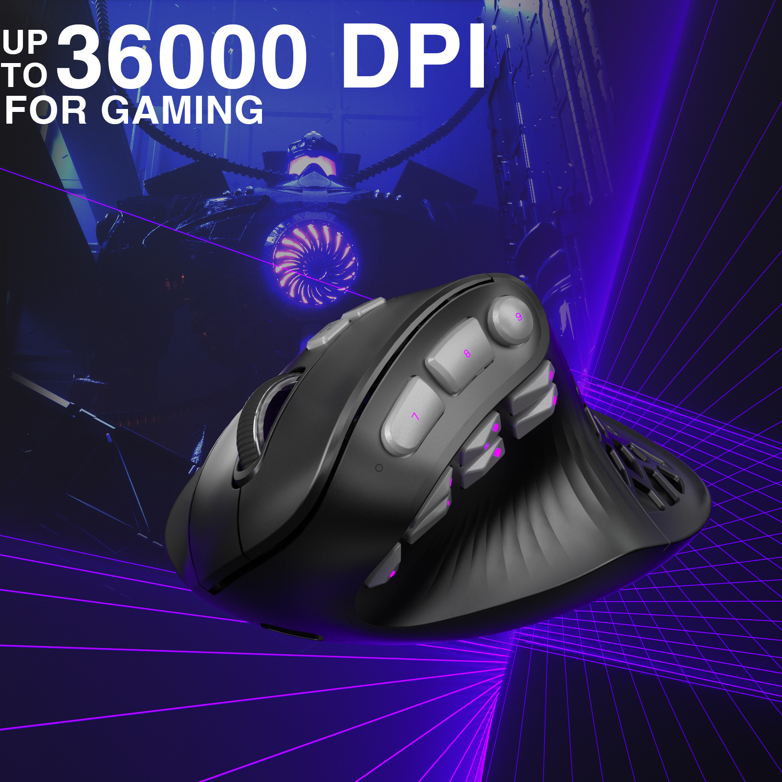 Solakaka E9PRO Tri-Mode Vertical Ergonomic MMO Gaming Mouse, 10 Programmable Side Buttons, RGB Backlit V1300-E9PRO-BLACK-GRAY