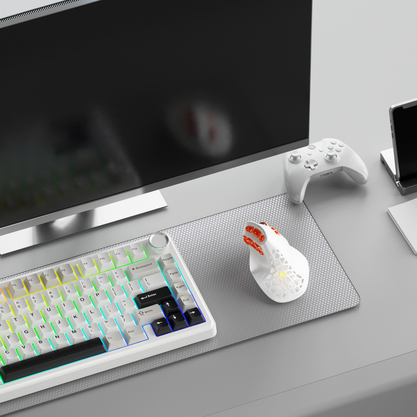 Solakaka E9PRO Tri-Mode Vertical Ergonomic MMO Gaming Mouse, 10 Programmable Side Buttons, RGB Backlit V1300-E9PRO-WHITE-ORANGE