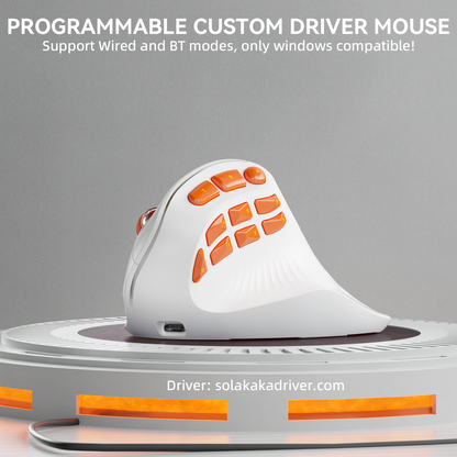 Solakaka E9PRO Tri-Mode Vertical Ergonomic MMO Gaming Mouse, 10 Programmable Side Buttons, RGB Backlit V1300-E9PRO-WHITE-ORANGE