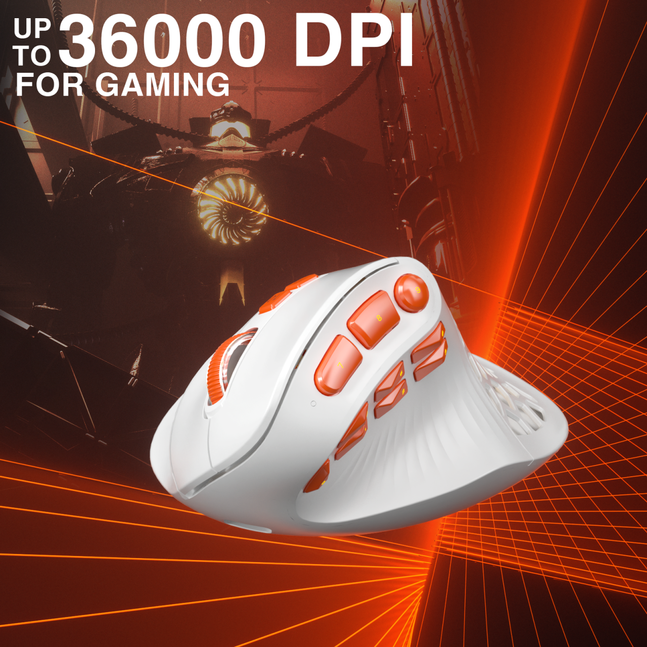 Solakaka E9PRO Tri-Mode Vertical Ergonomic MMO Gaming Mouse, 10 Programmable Side Buttons, RGB Backlit V1300-E9PRO-WHITE-ORANGE