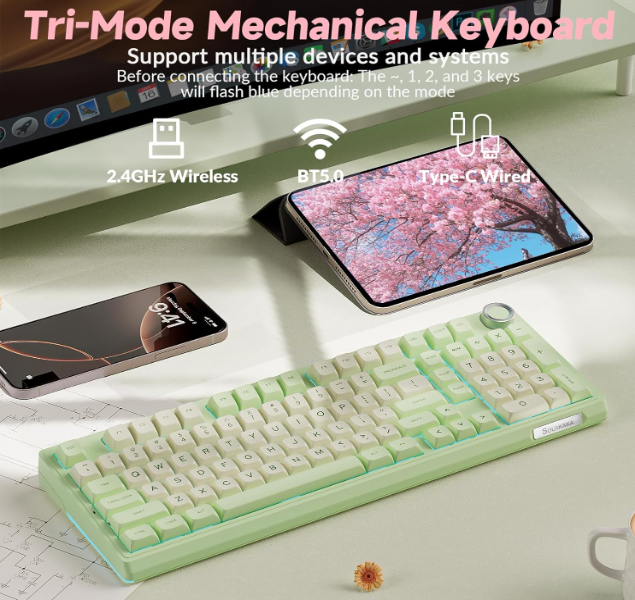 Solakaka Ki99pro 3-Mode RGB Mechanical Keyboard, Avocado-Green V1300-KI99PRO-AVOCADO-GREEN