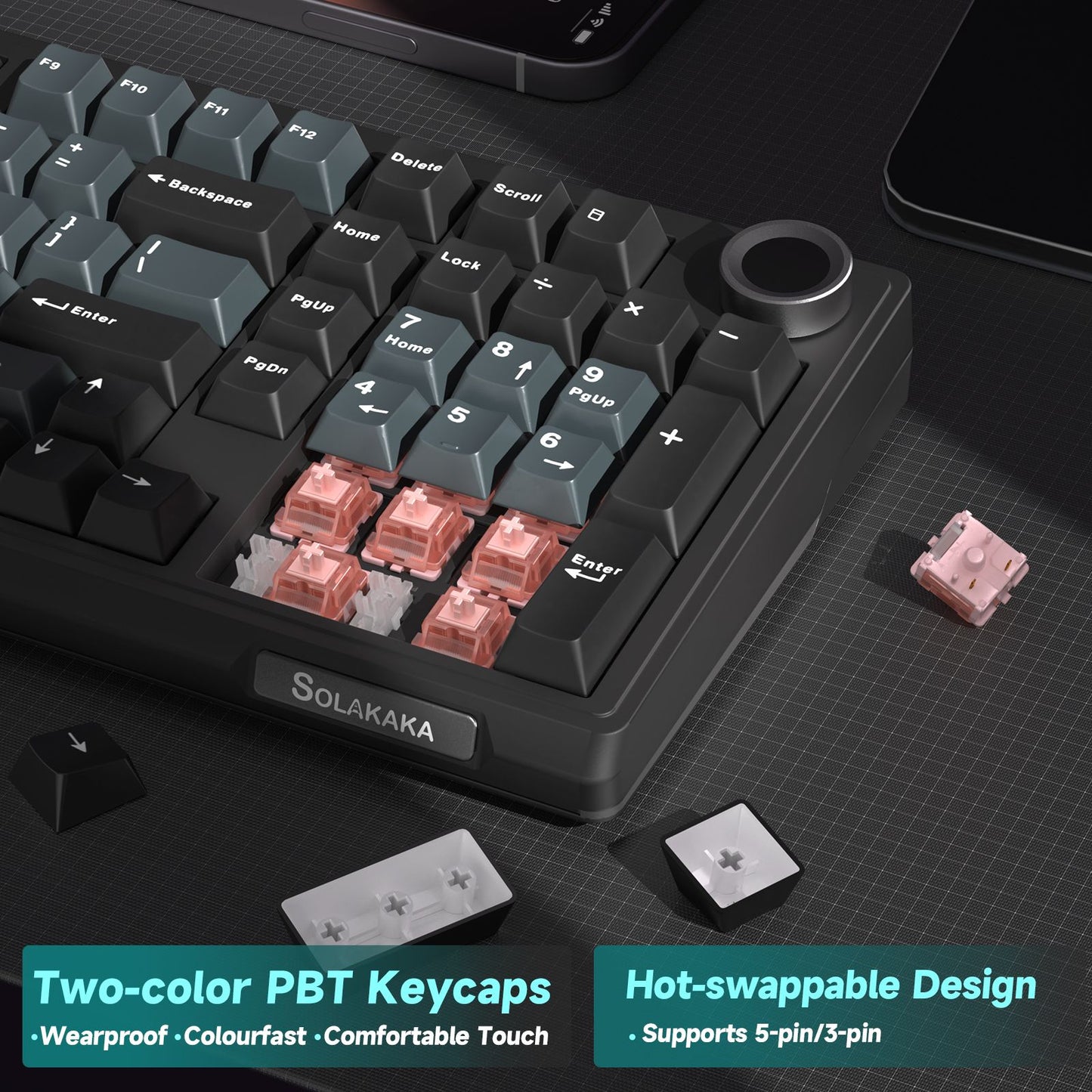 Solakaka Ki99pro 3-Mode RGB Mechanical Keyboard, Gray-Blue V1300-KI99PRO-GRA-BLUE