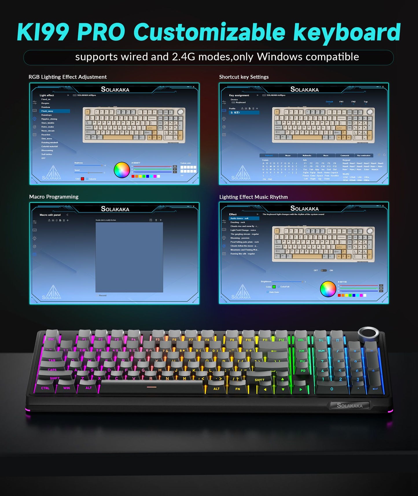 Solakaka Ki99pro 3-Mode RGB Mechanical Keyboard, Gradient-Gray V1300-KI99PRO-GRADIENT-GRAY