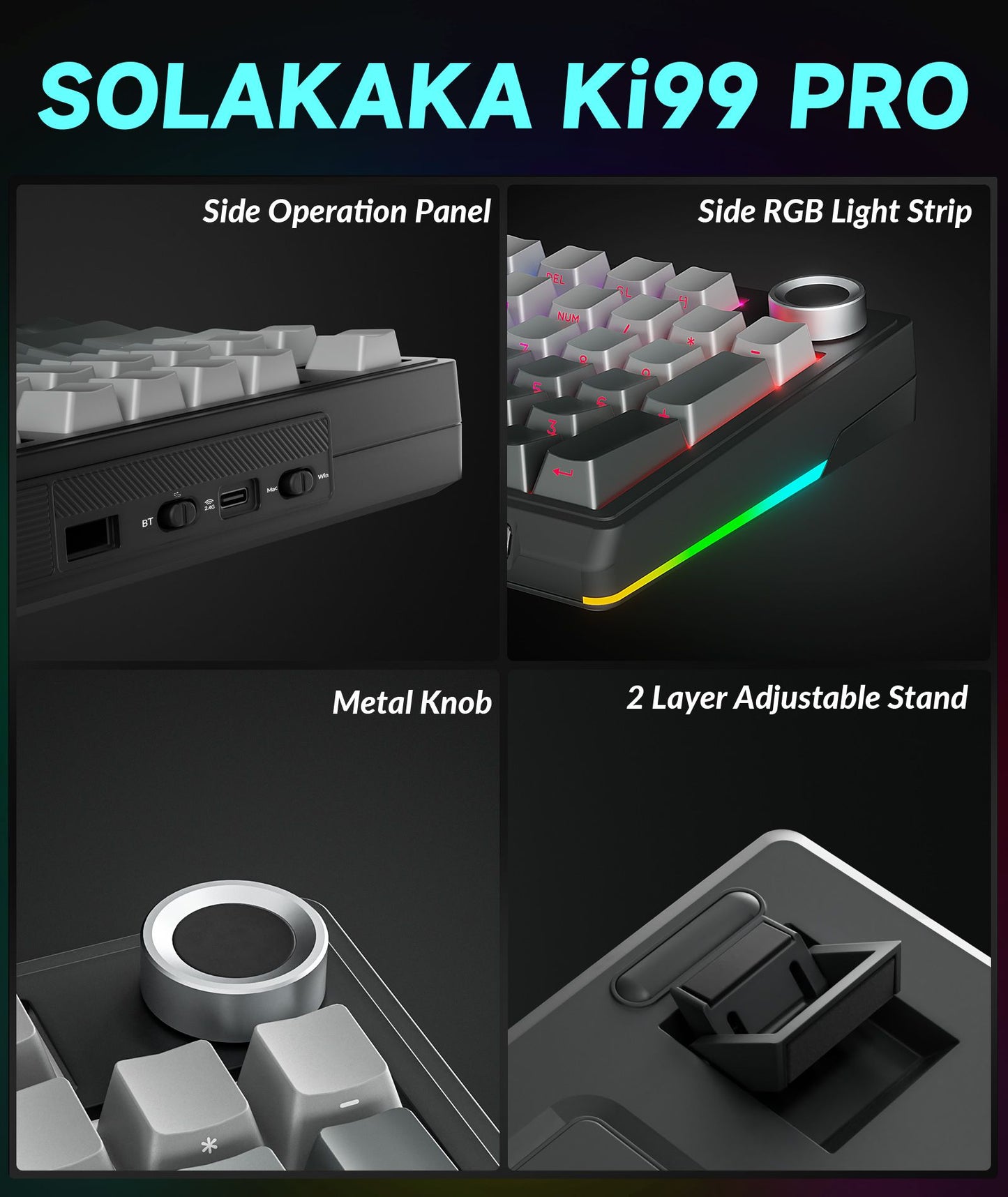 Solakaka Ki99pro 3-Mode RGB Mechanical Keyboard, Gradient-Gray V1300-KI99PRO-GRADIENT-GRAY
