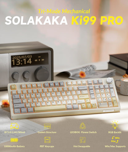 Solakaka Ki99pro 3-Mode RGB Mechanical Keyboard, Orange-White V1300-KI99PRO-ORANGE-WHITE