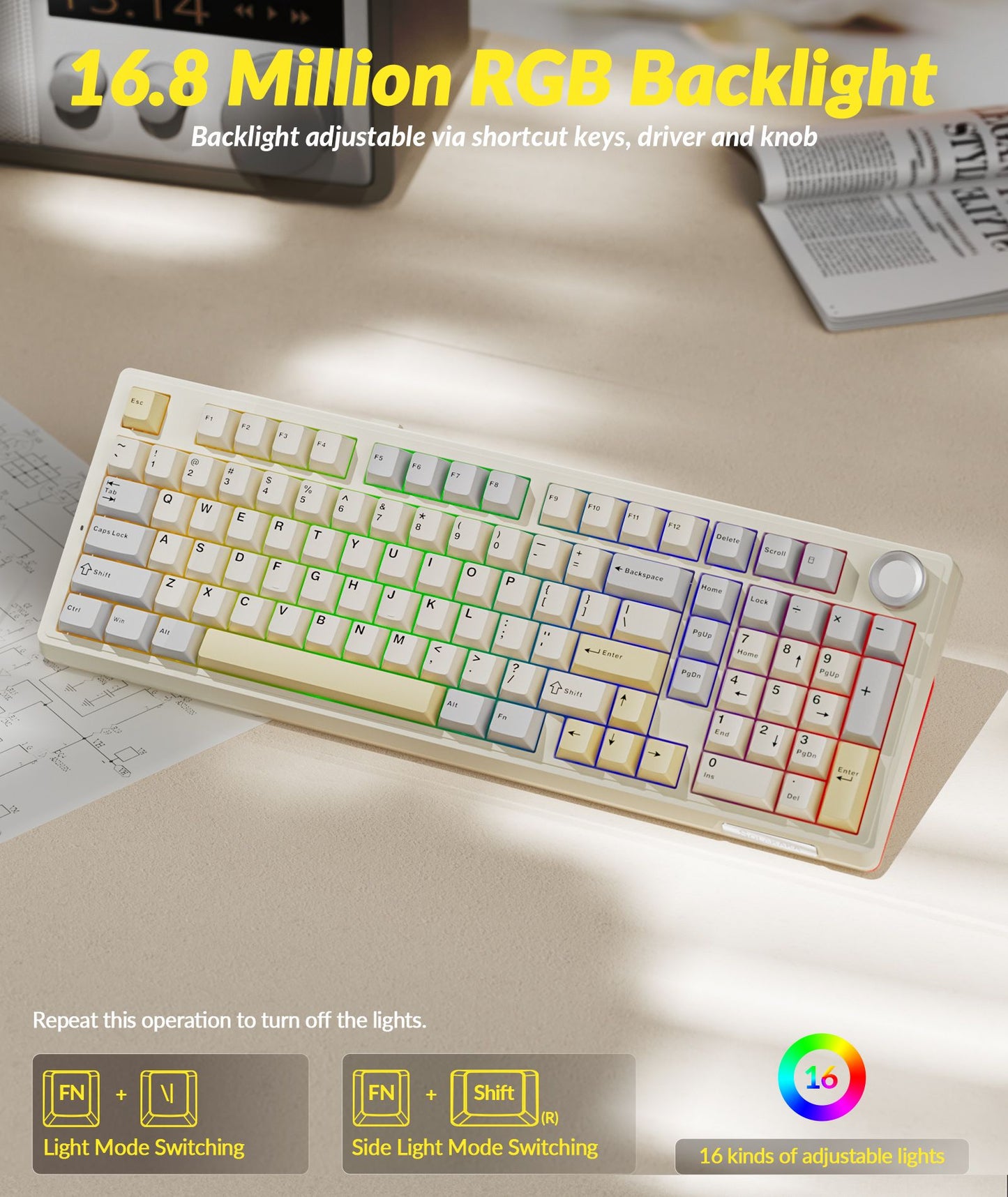 Solakaka Ki99pro 3-Mode RGB Mechanical Keyboard, Orange-White V1300-KI99PRO-ORANGE-WHITE
