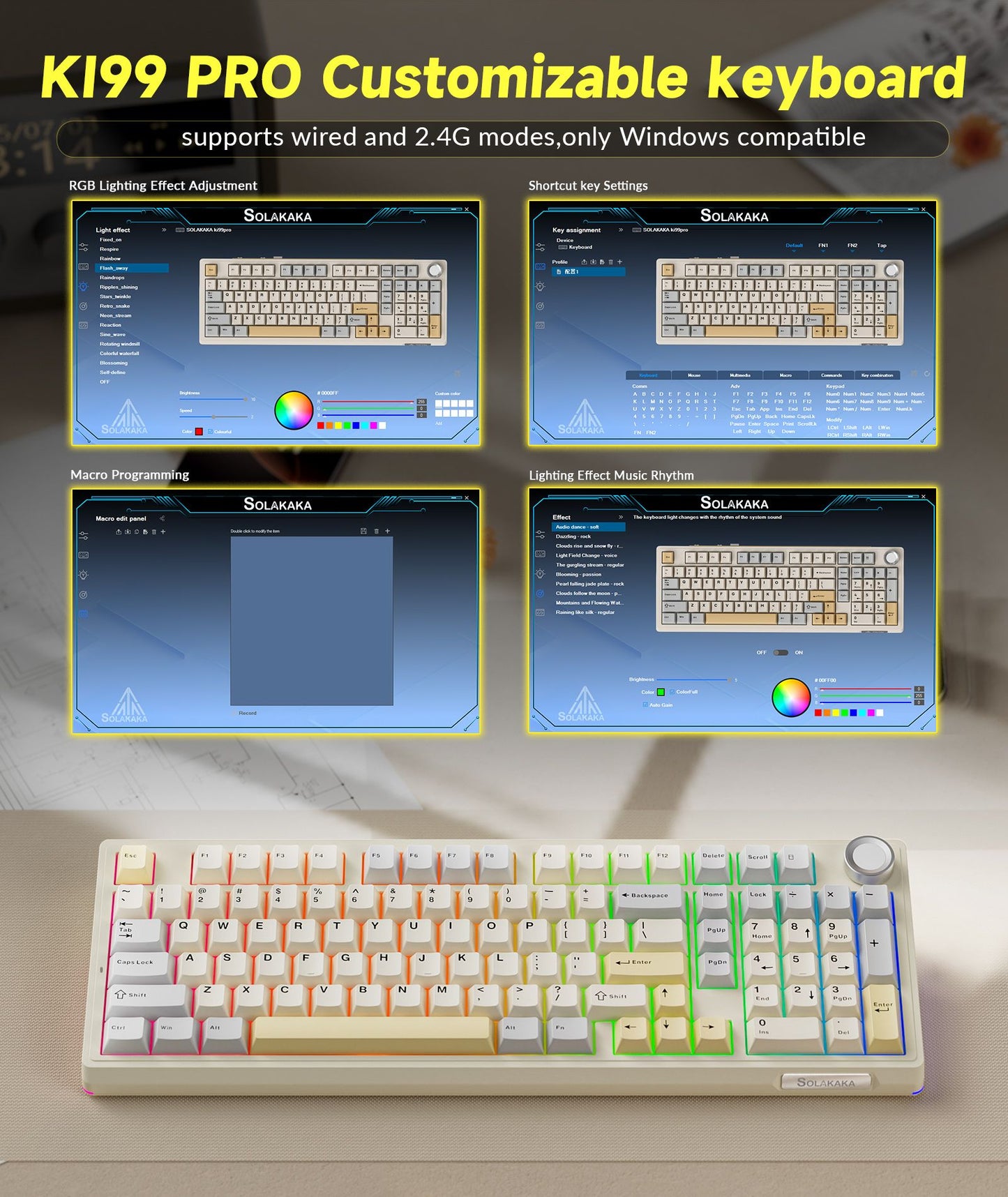Solakaka Ki99pro 3-Mode RGB Mechanical Keyboard, Orange-White V1300-KI99PRO-ORANGE-WHITE