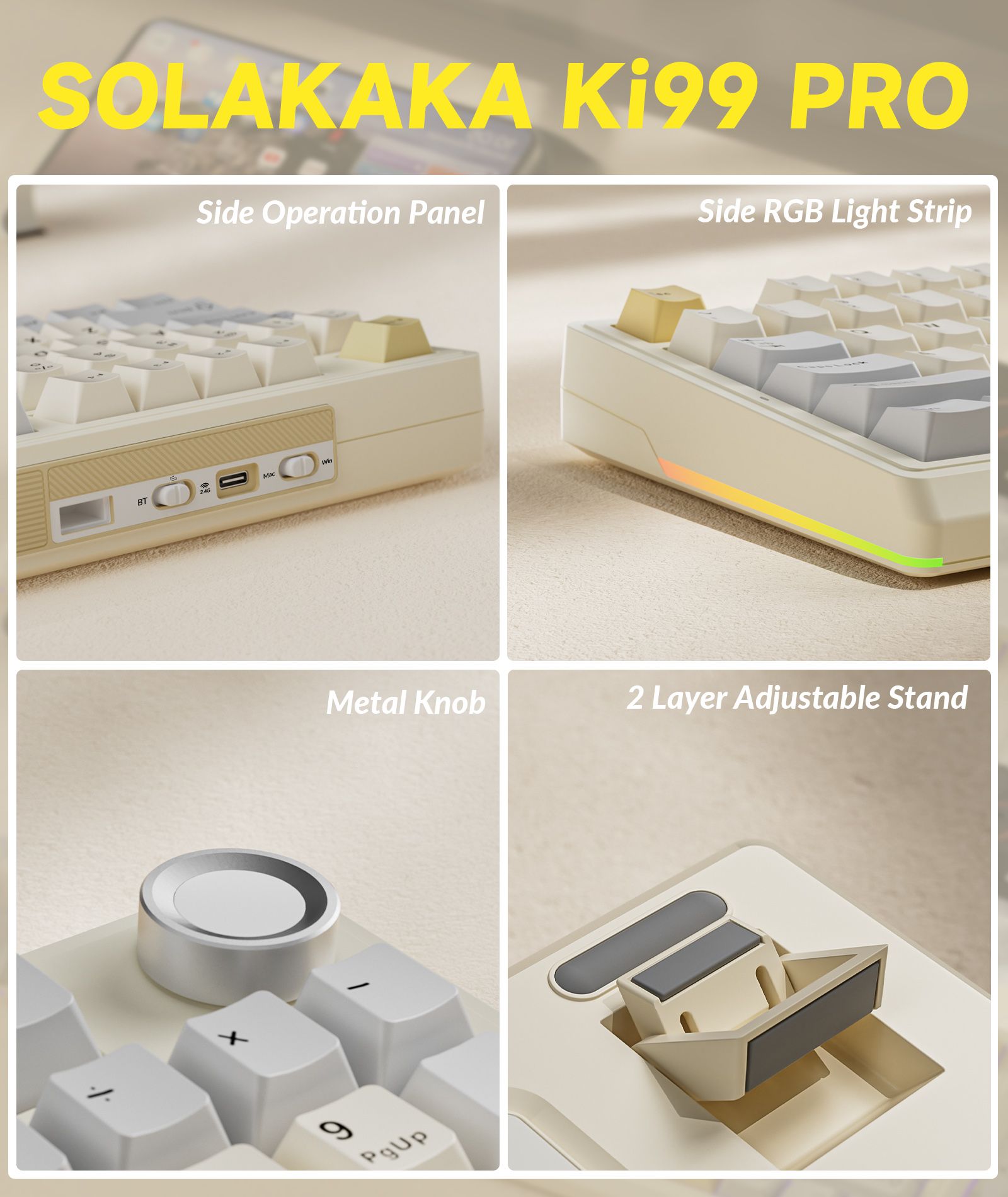Solakaka Ki99pro 3-Mode RGB Mechanical Keyboard, Orange-White V1300-KI99PRO-ORANGE-WHITE
