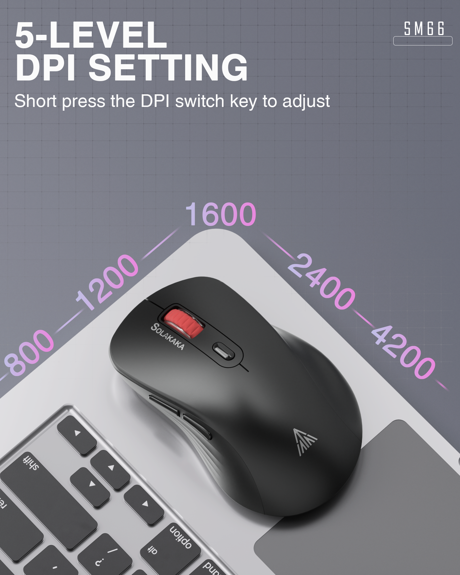 SM66 Dual Mode Wireless Gaming Mouse, Rechargeable RGB Ergonomic Mice with Adjustable DPI ,black V1300-SM66-BLACK