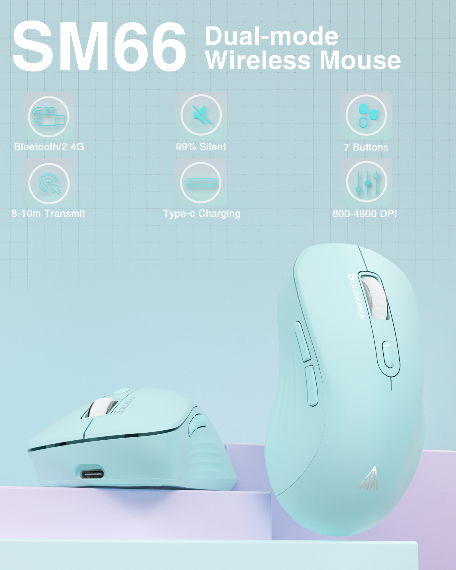 SM69 Dual Mode Wireless Gaming Mouse, Rechargeable RGB Ergonomic Mice with Adjustable DPI ,green V1300-SM66-GREEN
