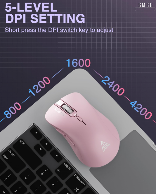 SM67 Dual Mode Wireless Gaming Mouse, Rechargeable RGB Ergonomic Mice with Adjustable DPI ,pink V1300-SM66-PINK