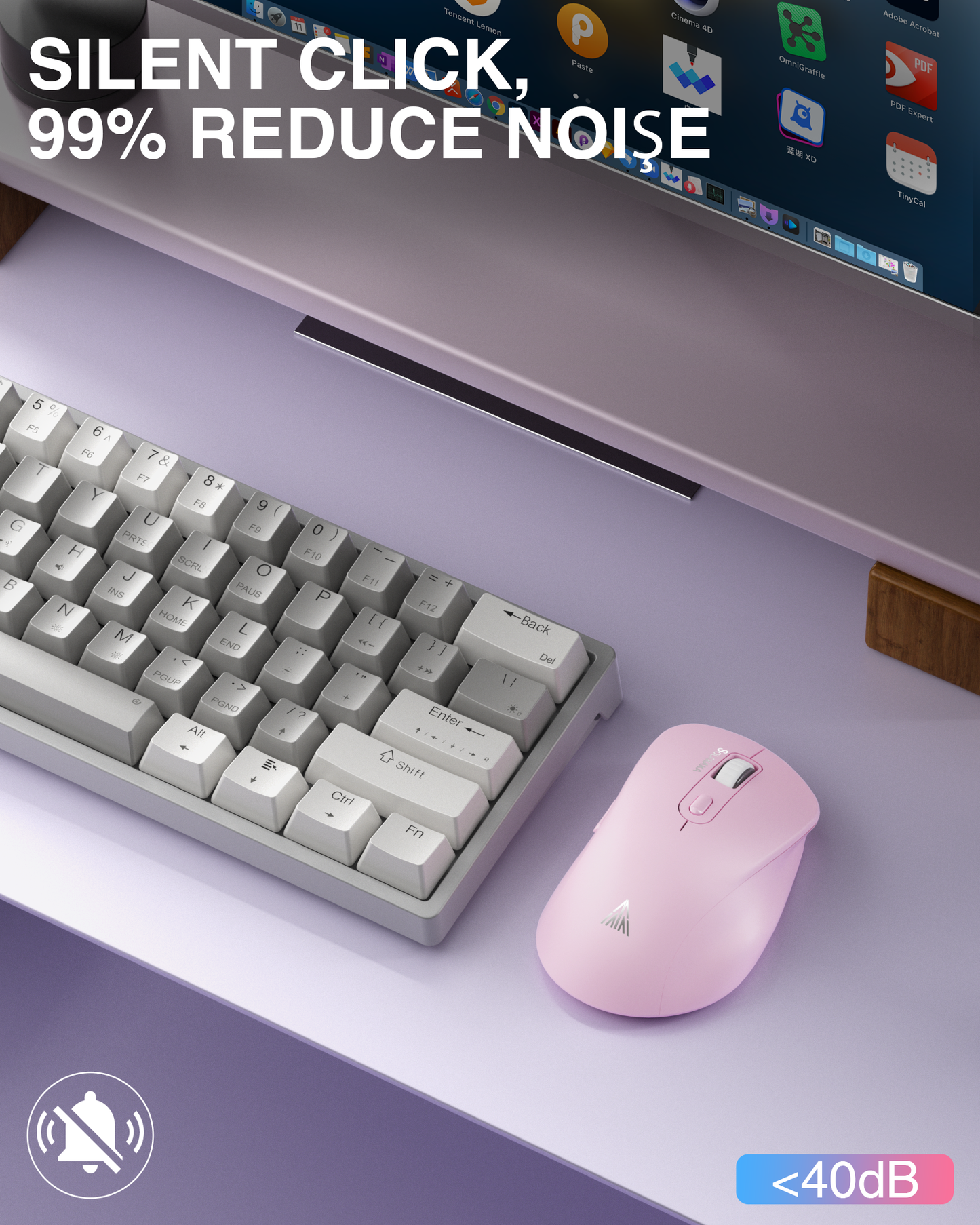 SM67 Dual Mode Wireless Gaming Mouse, Rechargeable RGB Ergonomic Mice with Adjustable DPI ,pink V1300-SM66-PINK